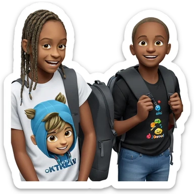 smiling boy with backpack sticker