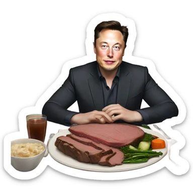 Elon musk having a roast beef dinner sticker