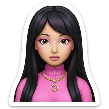 Nicki Minaj long black hair with pink highlights, pink outfit sticker