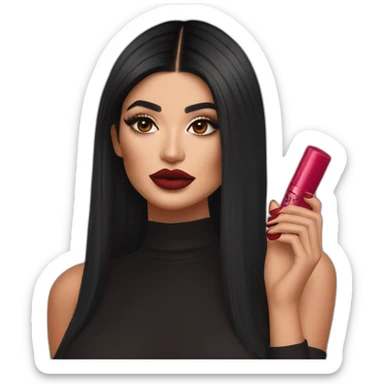 Kylie Jenner holding her lipstick lips sticker