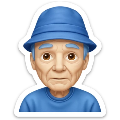 elderly man with blue hat sticker
