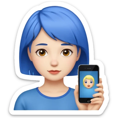 iPhone emoji girl with short blue hair  sticker