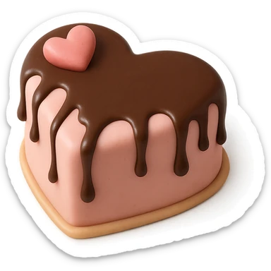 heart-shaped fondant cake with chocolate drizzle, transparent background sticker