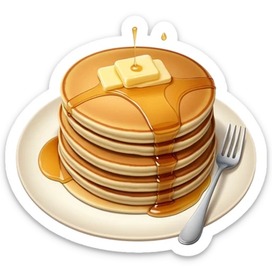 Pancakes with a piece of butter and syrup sticker