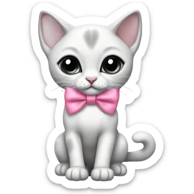 kawaii white and gray siamese kitten with pink bow full body sticker