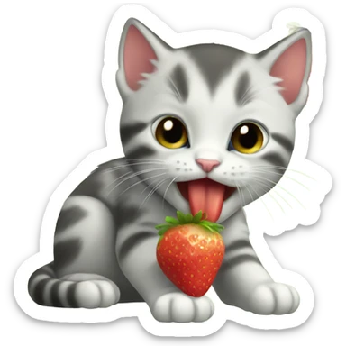 kitten eating strawberry  sticker
