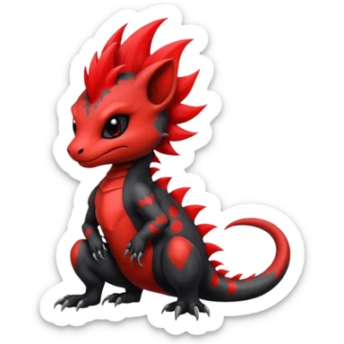 Shiny cool badass Fiery gothic evil black and red salandit-Liten-torracat with a red Mohawk  sticker