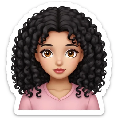 girl, long black curly hair, beautiful brown eyes, light brown skin and LIGHT pink red blush sticker