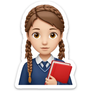brown braid hair girl kid, student, red book sticker