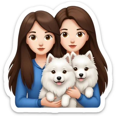 Two long hair brunette girls and two Samoyeds in their hands sticker