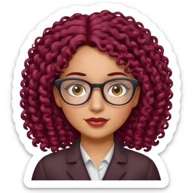hispanic women with brown eyes and clear glasses and burgundy curly hair sticker
