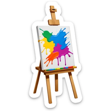 canvas on an easel with bright paint strokes, fun and inviting sticker