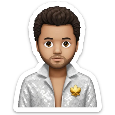 The Weeknd with dark brown hair, white sequin outfit sticker