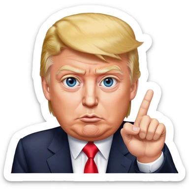 Super realistic Donald Trump pointing index finger up, realistic eyes sticker