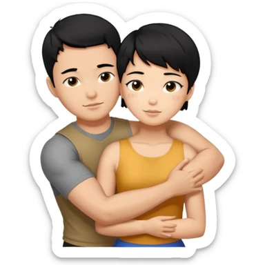 buff korean Man black hair hugging girl with black pixie cut  sticker