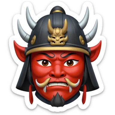 Samurai with helmet and an oni mask covering their mouth sticker