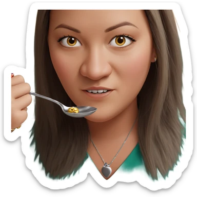 girl holding spoon and jewelry sticker