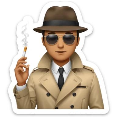 Man with trench coat fedora and cigaret with sunglasses on sticker