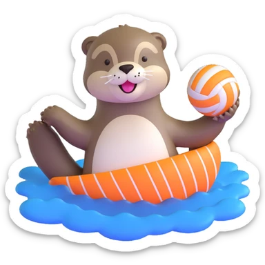 kawaii otter floating on water holding a volleyball with two paws sticker
