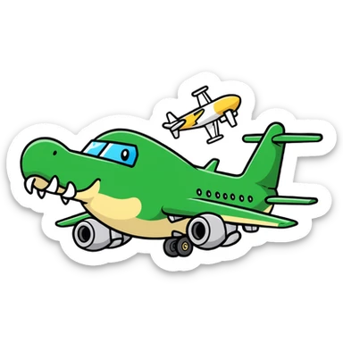 military airplane with a crocodile head throwing bombs sticker