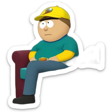 Cartman assis de profil diagonal gauche dans le canapé des Simpsons sticker