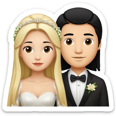 Wedding couple blonde bride long hair and black hair Chinese groom sticker