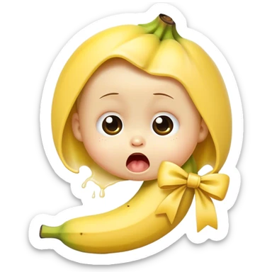 cute baby banana crying with a bow sticker