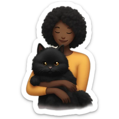 black fluffy cat and woman cuddling sticker