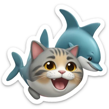 Gato y un delfines  sticker