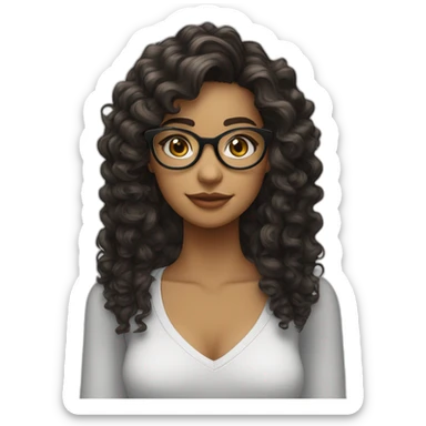 Chica con cabello rizado largo color castaño, piel blanca y que use lentes y sus ojos sean color negro   sticker