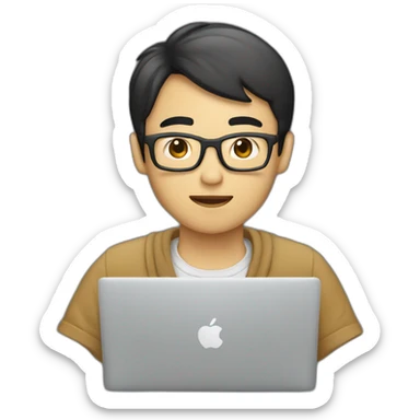 Asian  Guy coding on the macbook sticker