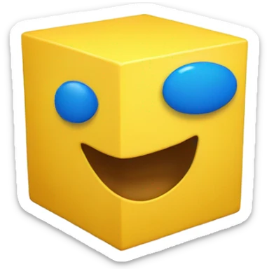 Yellow cube with a blue line mouth sticker