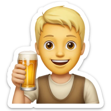 Yellow face woth a happy expression holding a beer sticker