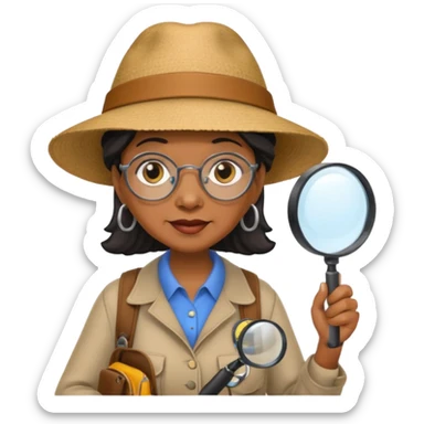 Explorer old black woman with hat and magnifying glass and backpack, portrait sticker