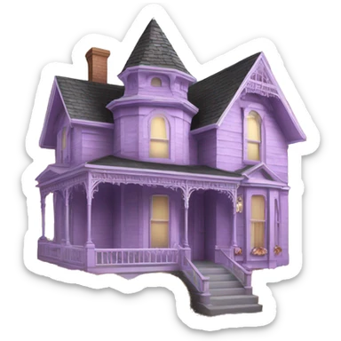 Light purple Victorian house decorated with exterior fall and thanksgiving decorations  sticker