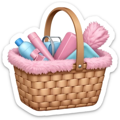 Basket with soft pink cleaning supplies sticker
