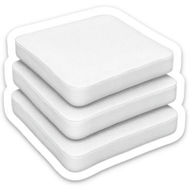 stack of two or three white sterile gauze pads with soft, slightly textured surfaces and clean, square edges, lightweight, neatly layered, medical use, no packaging, no plasters, no tools, apple emoji style, soft lighting, subtle shadows, transparent background, emoji scale sticker