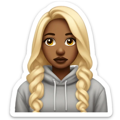 Sad crying, Beautiful black woman with long waste length blonde hair , in a cozy sweatsuit in, girl wearing makeup long lashes thick glossy lips. she is crying, she is sad  sticker