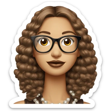 Mujer de pelo liso color castaño con gafas guess pendientes de perlas  sticker