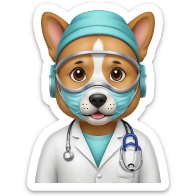 doctor dog wearing medical mask sticker