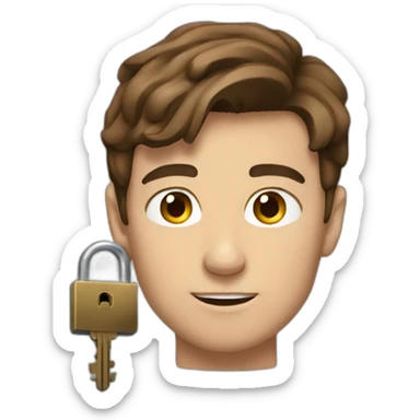 Classy young man brown-haired, struggling to fit a key into a lock. sticker
