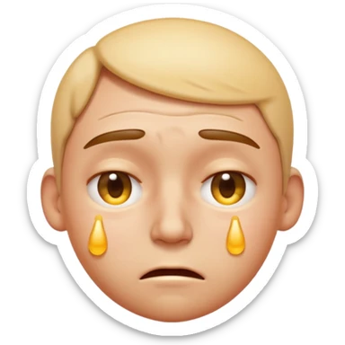 Apple-style emoji illustration of a person, overheated face with sweat drops, expression annoyed, half-closed exhausted eyes, soft 3D emoji style, smooth gradients, rounded shapes, simple expression, centered composition. sticker