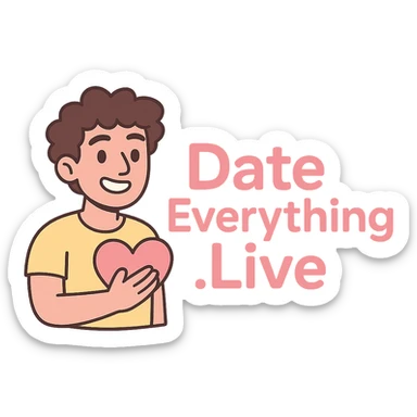 flat, wide logo for 'DateEverything.Live' with text, pink and lemon yellow color scheme, transparent background, modern, inclusive, clean, friendly, playful, welcoming, LGBT-friendly, suitable for top navigation bar sticker