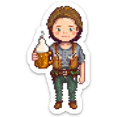 A man with a beer mug sticker