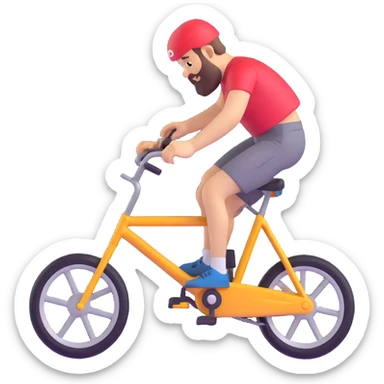 bearded person falling off a bike, 3D emoji style sticker