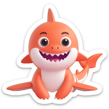 baby shark sitting on the sand, cute big eyes sticker