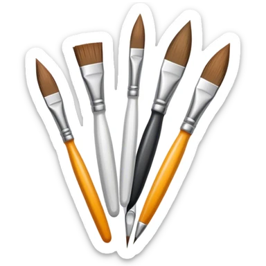 Metal painting icon, 3 paintbrushes beside it, minimalistic style, clean lines, transparent background. sticker