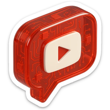 red speech bubble with inside a big red YouTube white play button, very glossy circuit style sticker