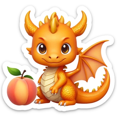 cute orange chibi style dragon with peach fruit sticker