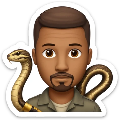 Homme métisse yeux marron avec un bouc cheveux court avec dégradé sur le côté, avec un cobra à côté sticker